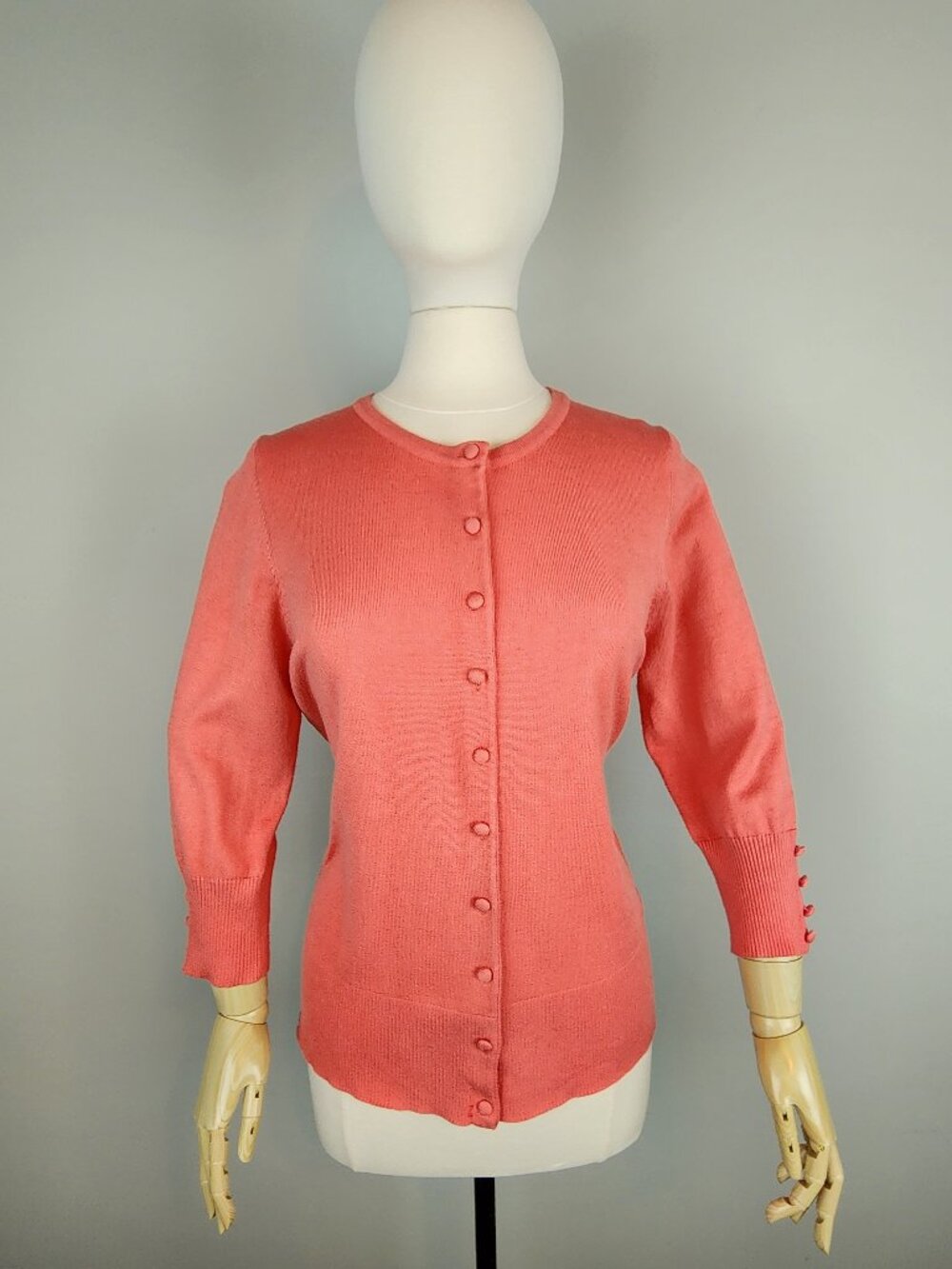 Grace the Perfect Fit Coral/Peach Knit Cardigan w/Covered Buttons Ladies XL